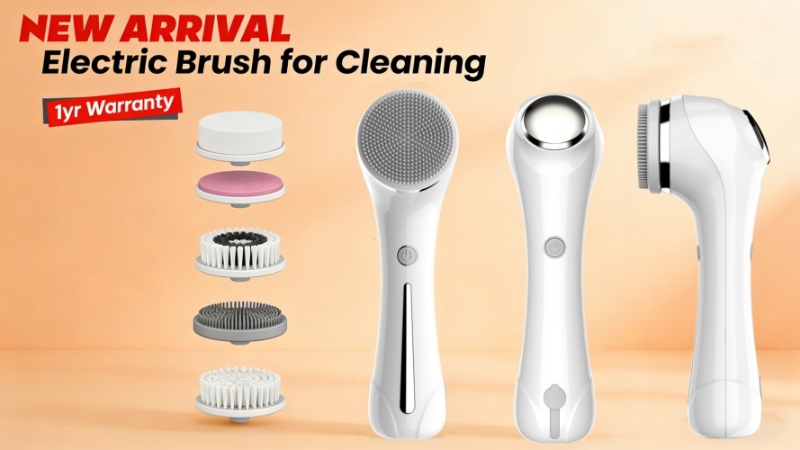 Electric facial cleansing massage brush