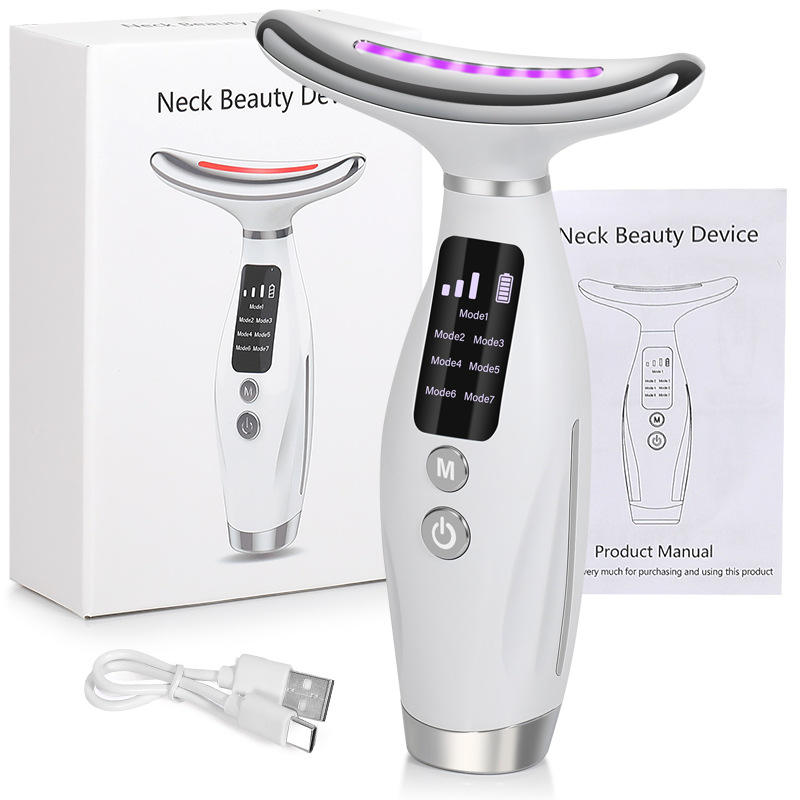 7 Colors Vibration 7 Modes Rechargeable Neck Massager Face Lifting Beauty Device